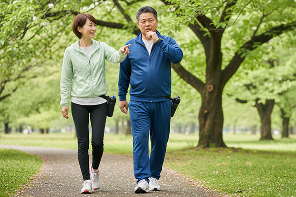 ウォーキングをする夫婦